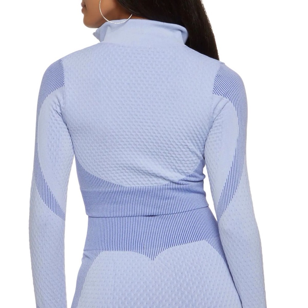Light Blue Textured Zip-Up Jacket - Picture 3 of 3